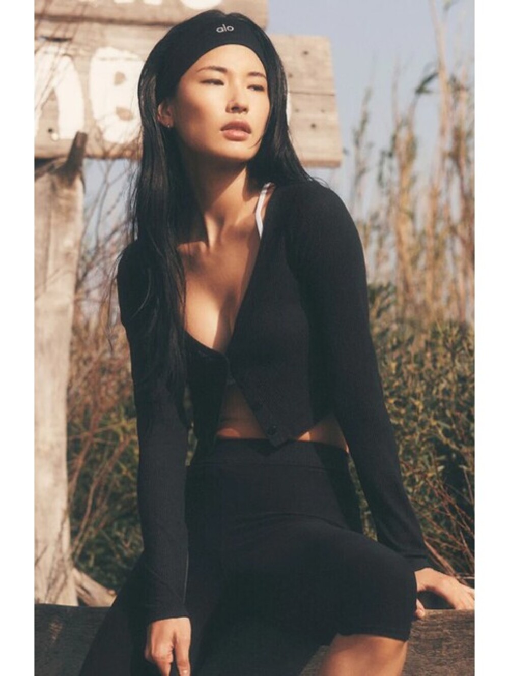 Alo Yoga Ribbed Cropped Whisper Cardigan XXS Black NWT